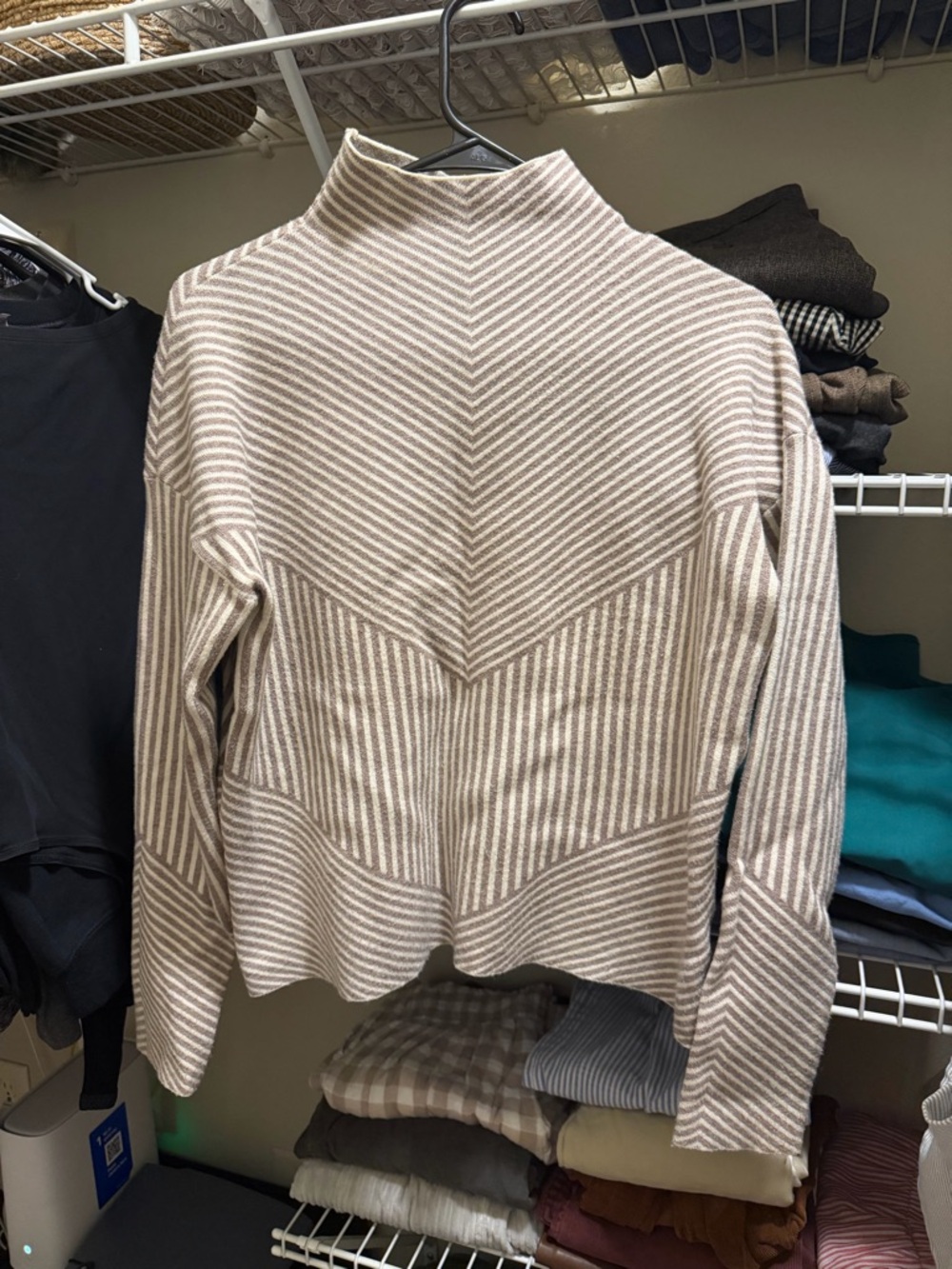 Cynthia Rowley Beige and Cream Striped Turtleneck Sweater